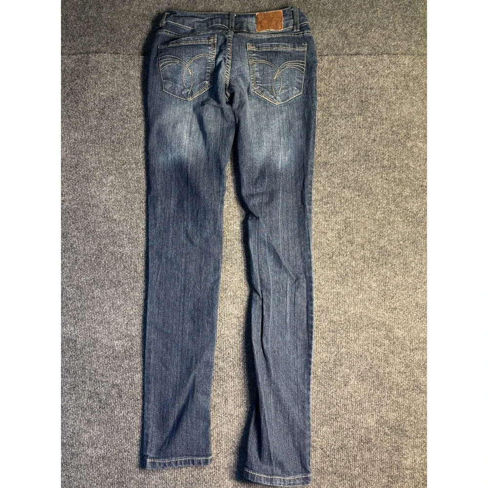 Paris Blues Skinny Jeans Womens‎ 1 Blue Denim Contrast Stitch Faded Whiskered